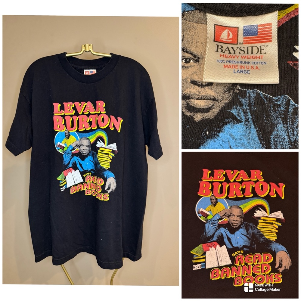 Vintage Y2K Levar Burton Read Banned Books Reading Rainbow tee